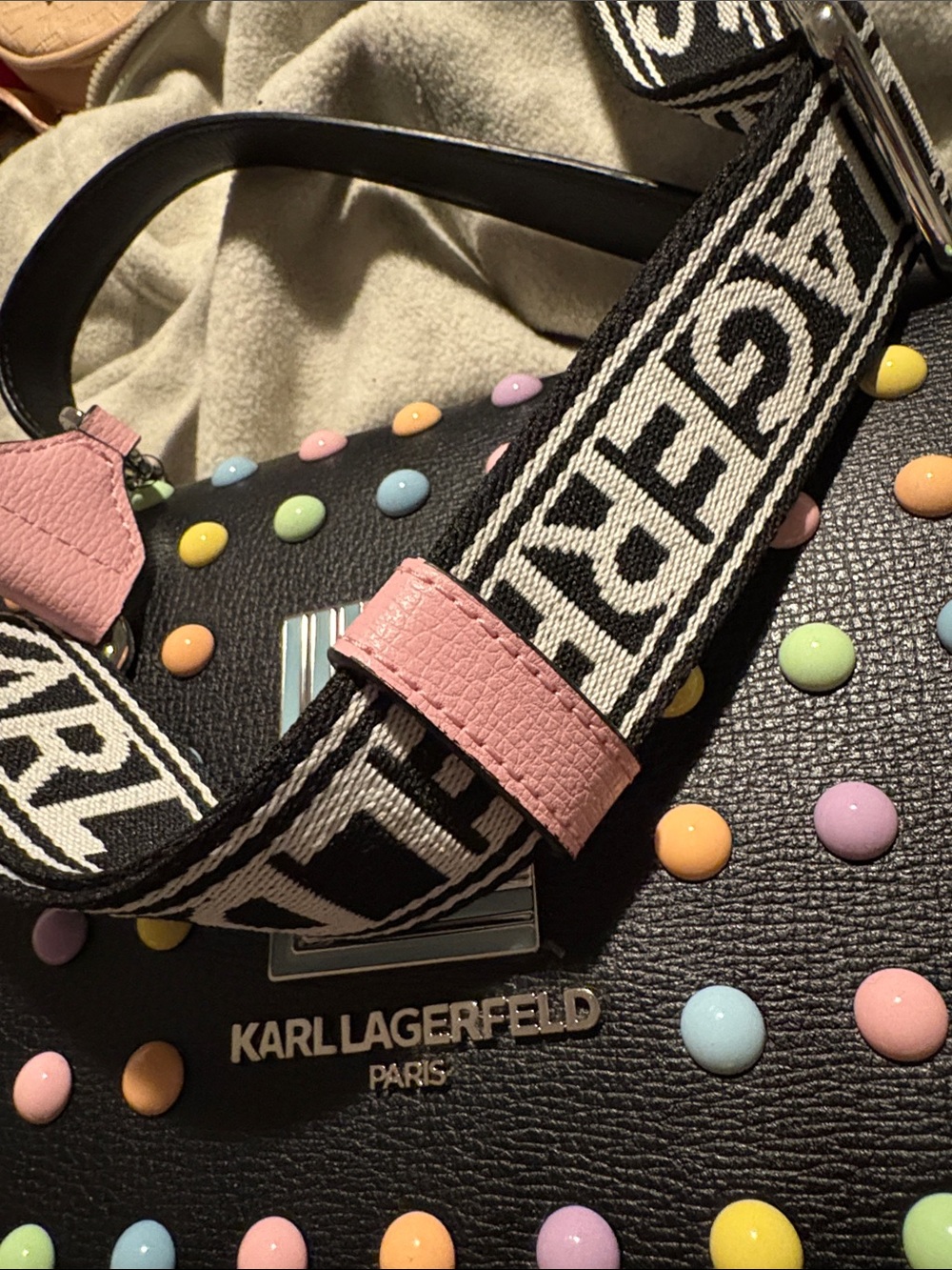 Karl Lagerfeld Black Satchel with Pastel Studs - Picture 7 of 8